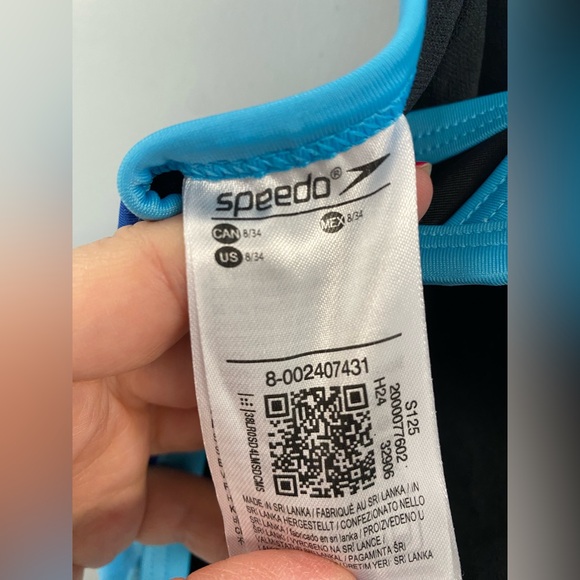 SPEEDO Female Eco ProLT Splice Flyback One Piece Swimsuit Black Blue Trim Size 8 - Picture 4 of 5